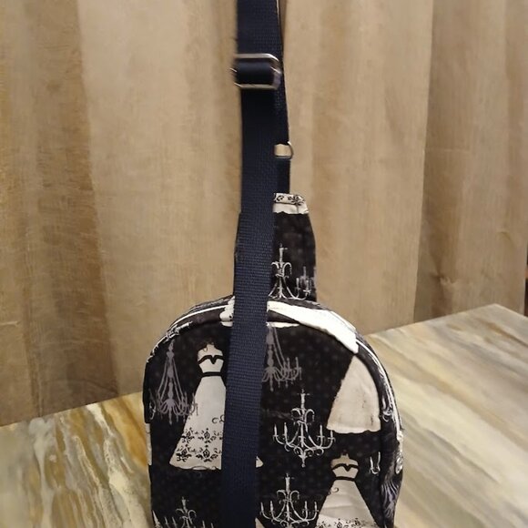 New Mini Backpack Sling Travel Bag Crossbody Blue floral Canvas Black Dress 9\